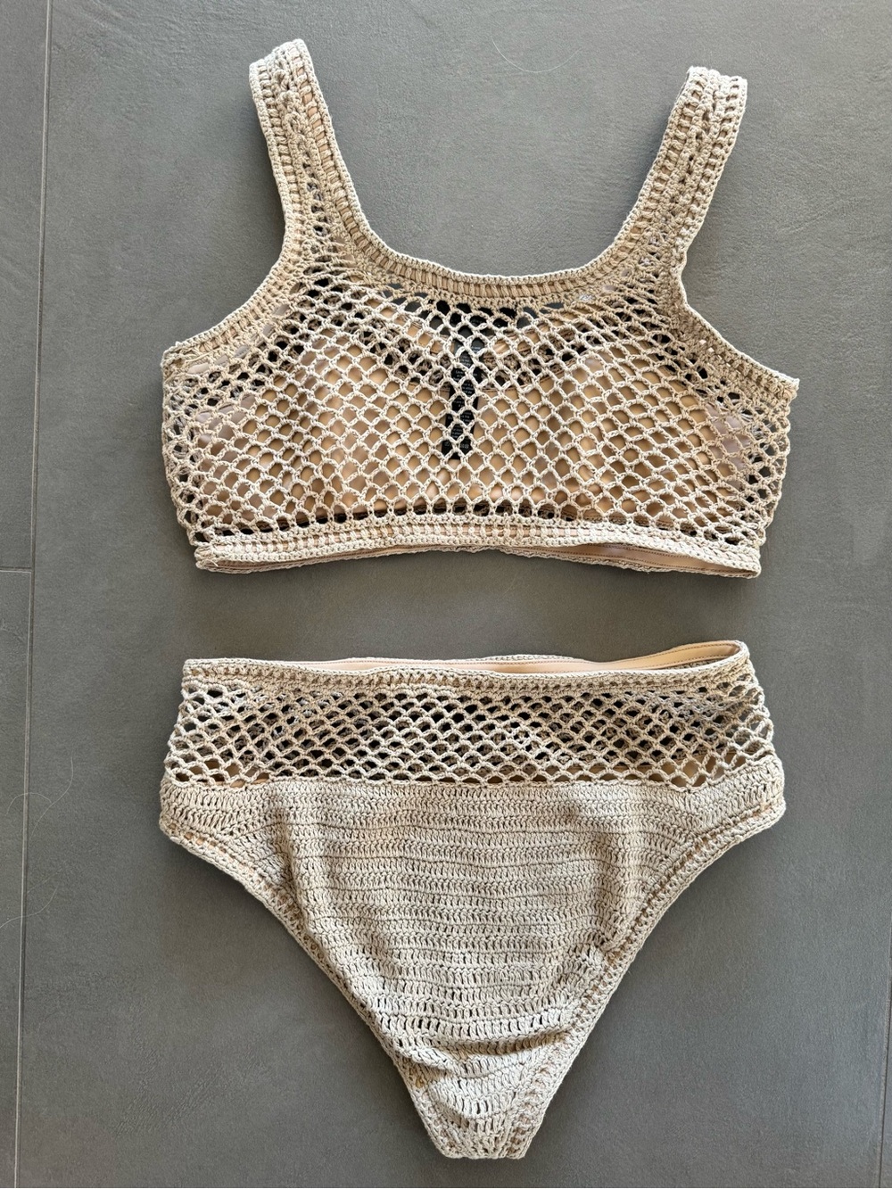 Beach Riot Neutral Beige Crochet High-Waist Bikini Set - Picture 2 of 4